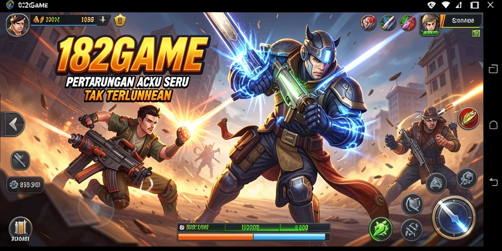 Screenshot gameplay 182GAME menunjukkan pertarungan intens dengan grafis epik.