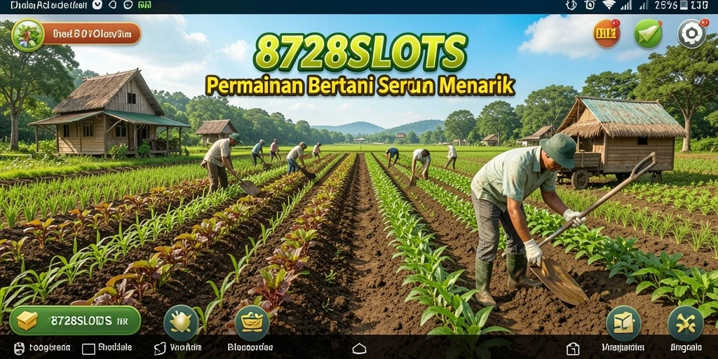 Tampilan gameplay seru di 8728SLOTS dengan aktivitas bertani.
