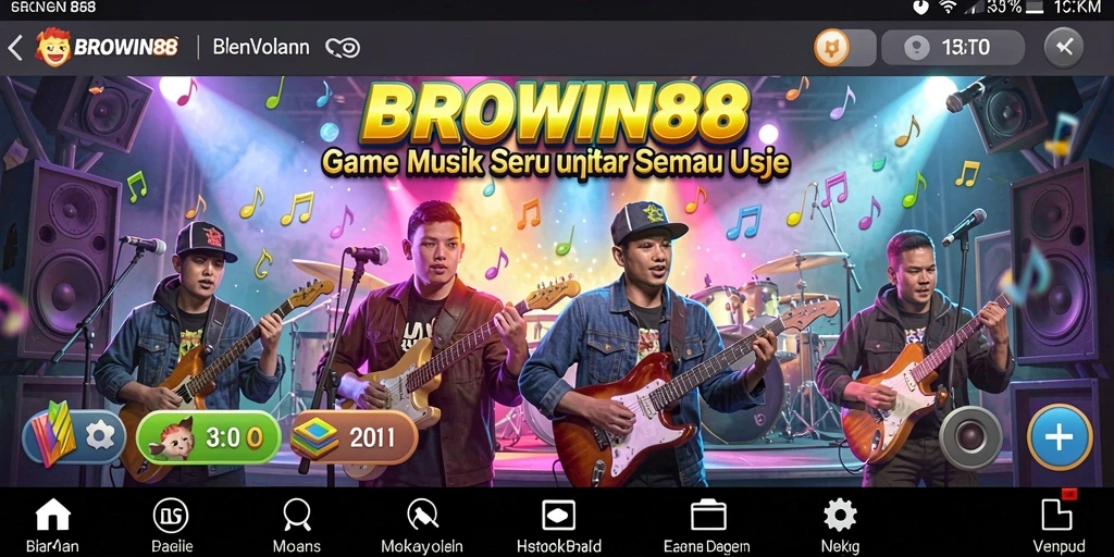 Tampilan screenshot utama BROWIN88 yang menunjukkan gameplay musik yang seru.