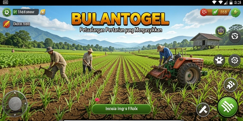 Tangkapan layar utama gameplay BULANTOGEL yang menunjukkan aktivitas bertani.