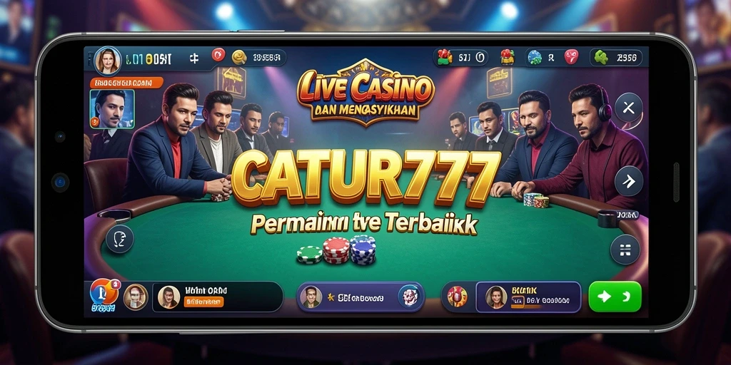 Screenshot CATUR777 menampilkan dealer profesional dan suasana permainan Live Casino yang mendebarkan.