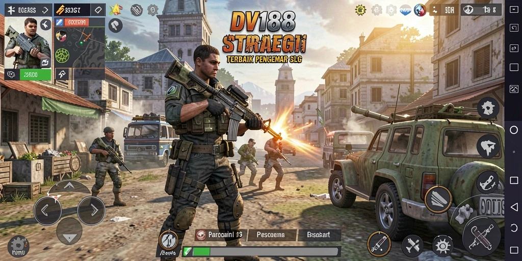 Screenshot utama DV188 menampilkan aksi seru dalam permainan strategi SLG.