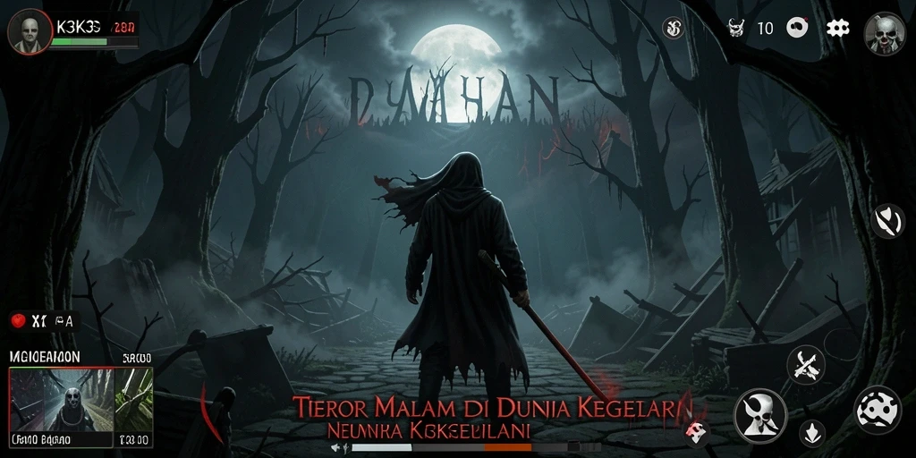 Screenshot gameplay K3K3 menampilkan suasana menyeramkan yang mendebarkan.