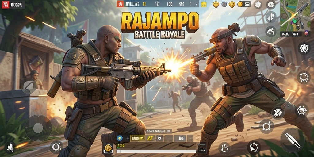 Tangkapan layar dari gameplay menyerukan pertarungan Battle Royale yang menegangkan.