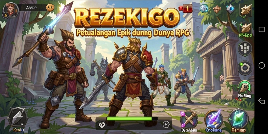Screenshot dari gameplay epik REZEKIGO yang menampilkan pertempuran strategi.