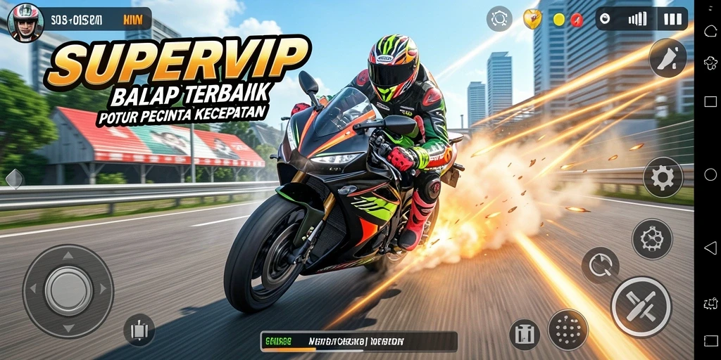 Tampilan gameplay menegangkan di SUPERVIP saat balap motor.