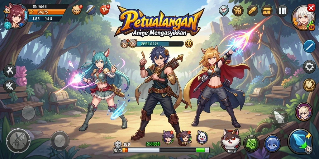 Screenshot gameplay SVIP5 menampilkan momen aksi seru dengan karakter anime favorit.