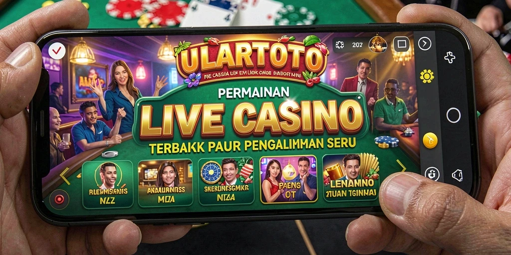 Screenshot ULARTOTO menampilkan dealer langsung dan permainan kasino interaktif.